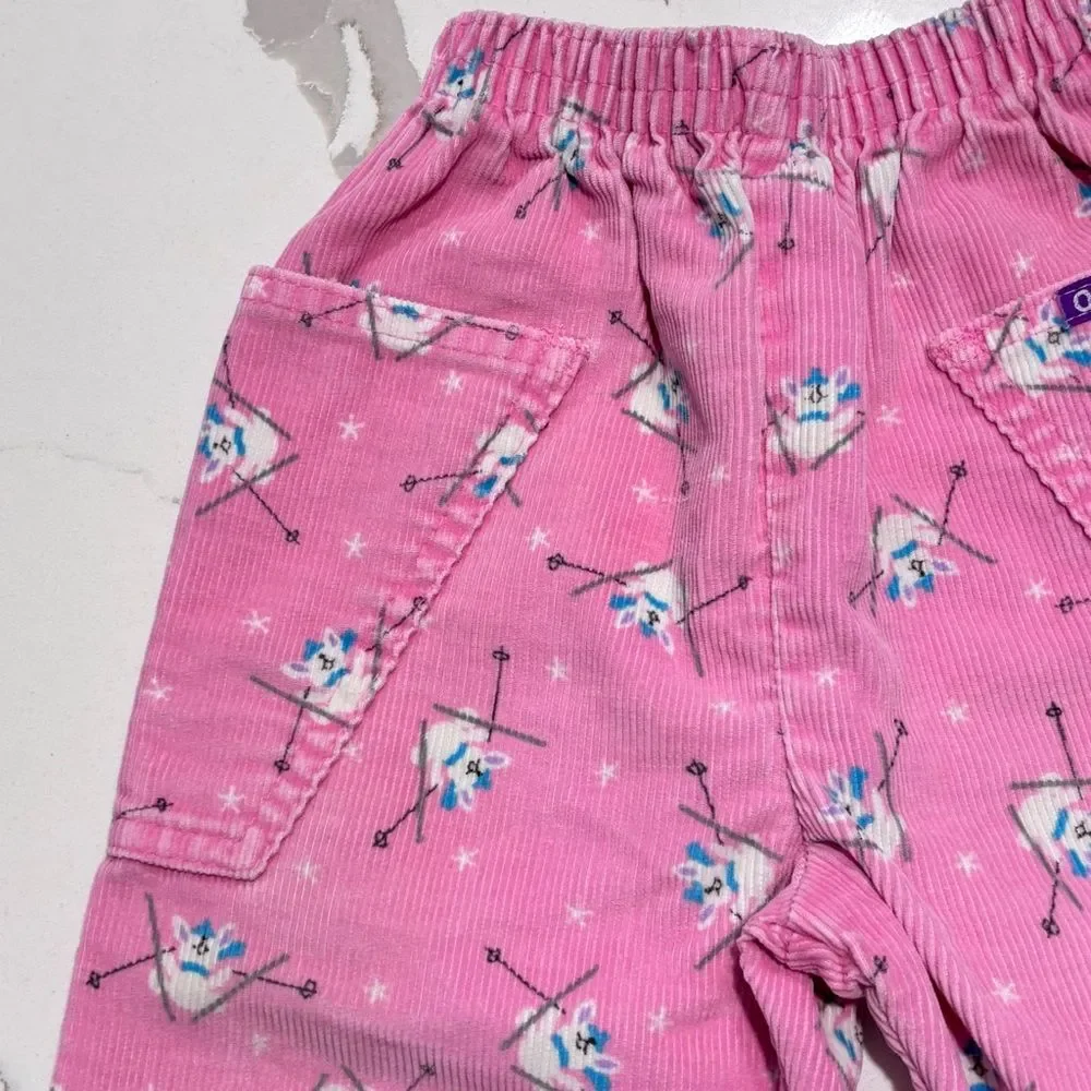 Vintage 1980s Union USA OshKosh Girl's Pink Corduroy Skiing Bunnies Size 18 Mos